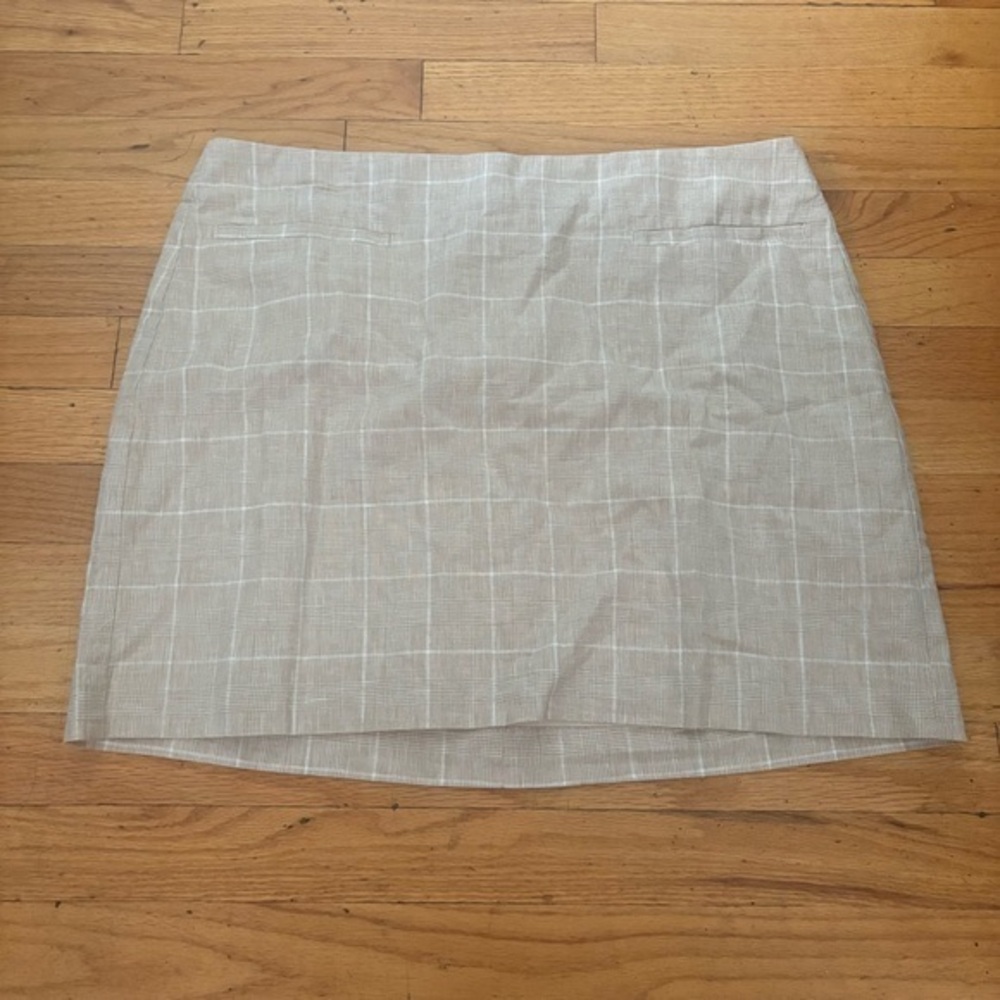 Madwell Beige Plaid Linen Skirt Size 14